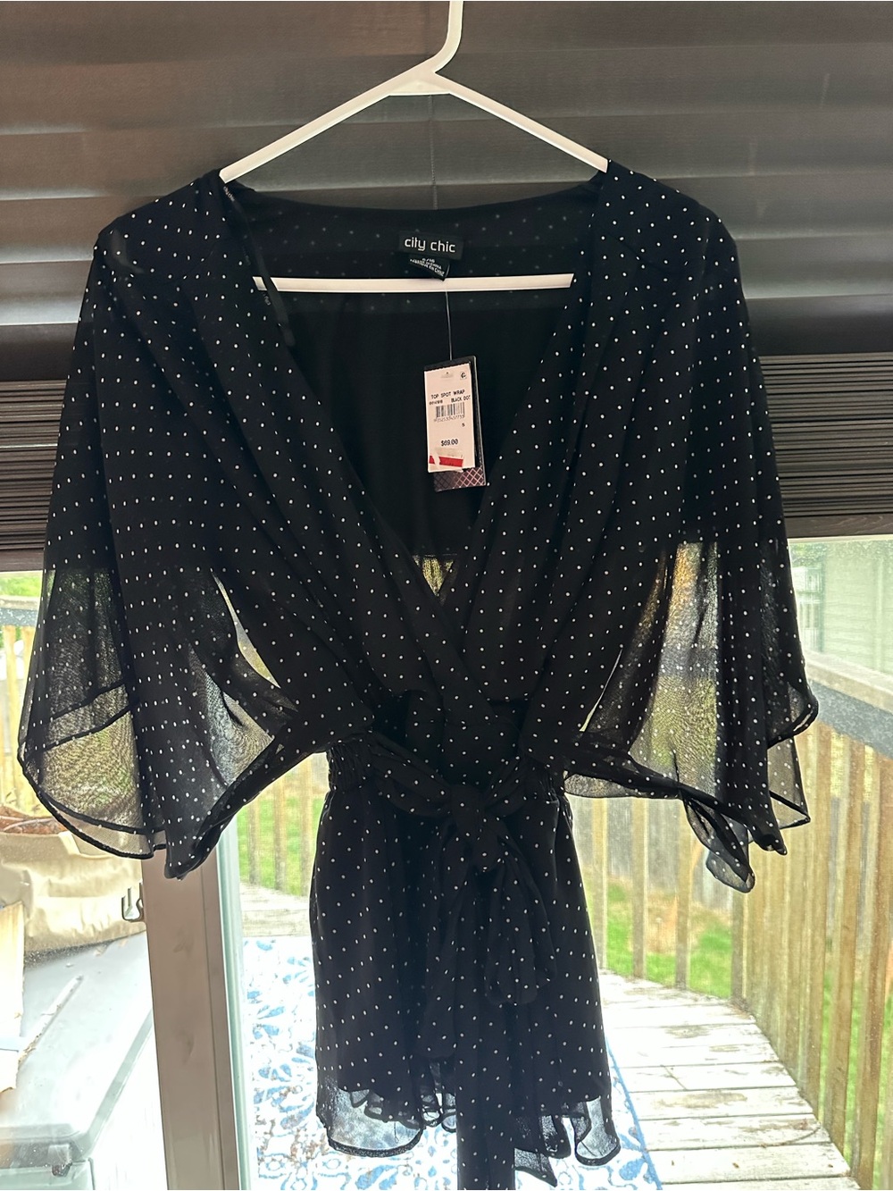 NWT City Chic Black Polka Dot Wrap Top with Flutter Sleeves S/16